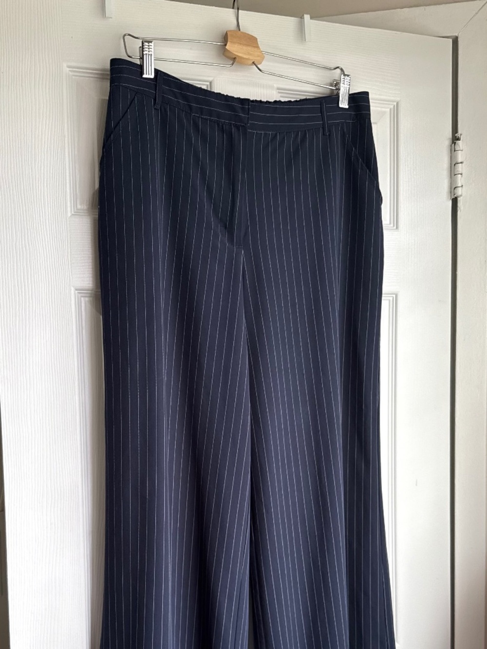 Max Studio Navy Blue Pinstripe Wide Leg Pants Size XL